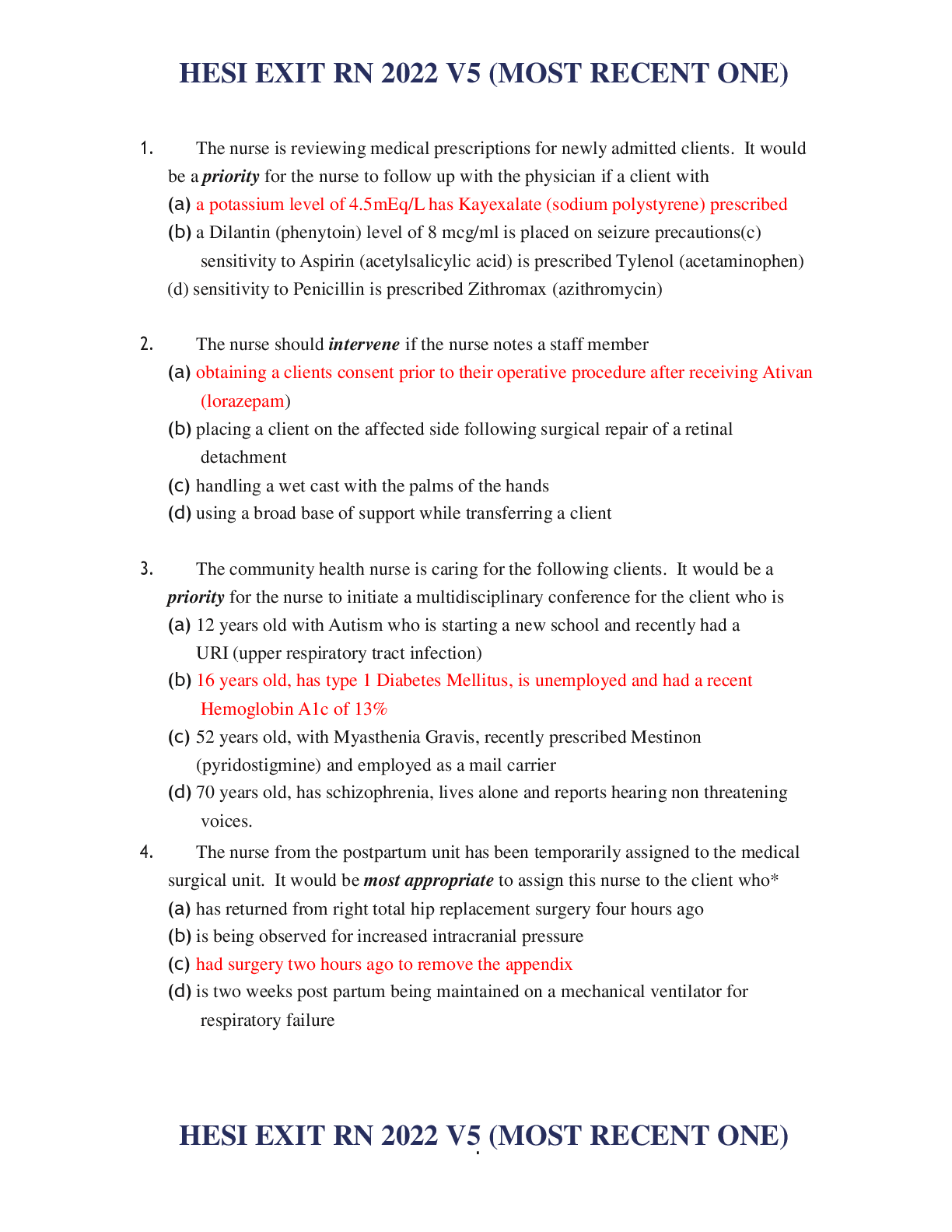 Preview image for HESI EXIT RN 2022 V5 LATEST  (MOST RECENT ONE)